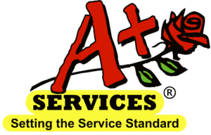 A+ Services logo with checkered background